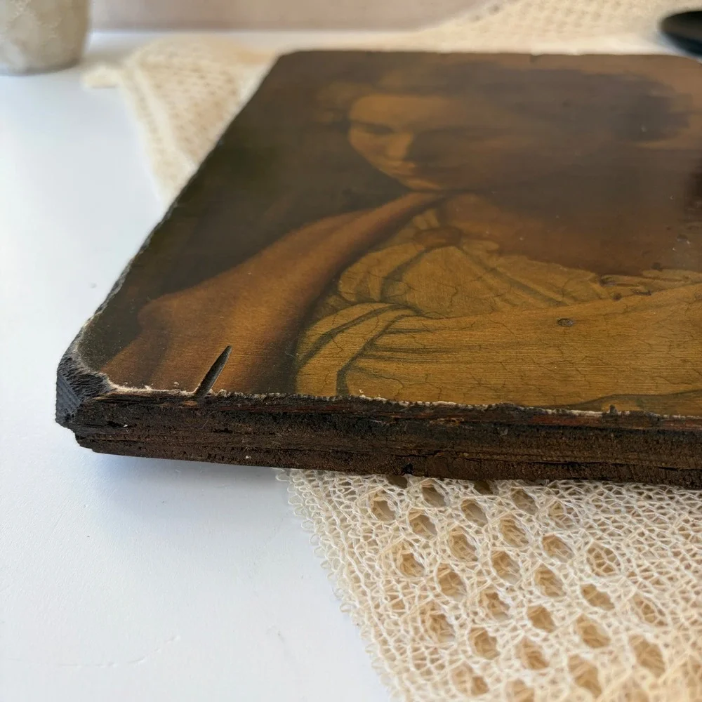 Vintage Renaissance Style Woman Portrait Wood Block Wall Art Rustic Plaque 11x8
